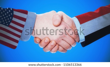 United States - Yemen / Handshake concept about countries and politics