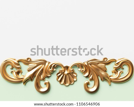Vintage gold card with ornament decoration. 3D illustration