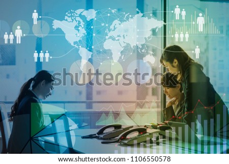 Globalization of business concept. Group of asian businesswoman working in the office.