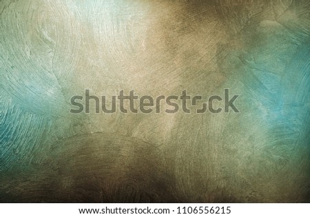 Green blue texture for background. A dirty old wall. Artistic plaster. Reflex on the surface.
