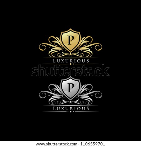 P Letter Luxury Shield Gold and Silver Logo