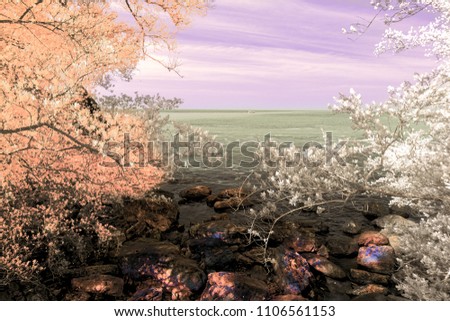 A photo of seascape of Thailand.  It's infrared photography process to look more colorful and magic.