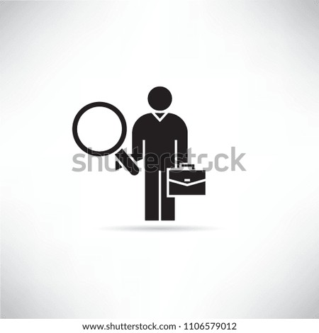 recruiter, business man and magnifier icon