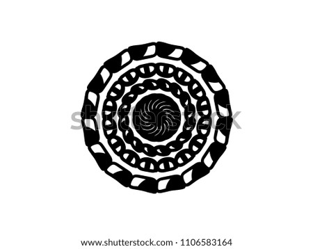 Black vector mandala on white background. Doodle mandala decor element. Round stamp template. Circle ornament isolated. Abstract medallion. Handdrawn seal or tattoo. Coloring mandala clipart