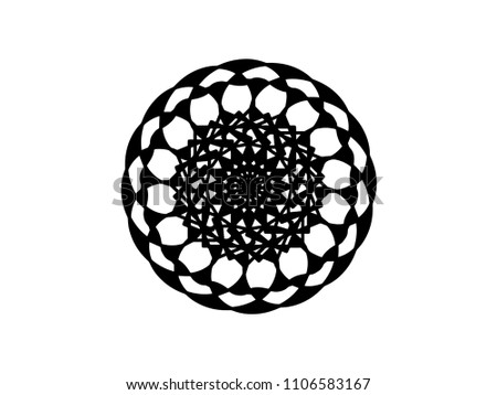 Black vector mandala on white background. Abstract mandala decor element. Round stamp template. Circle ornament isolated. Abstract medallion. Handdrawn seal or tattoo. Coloring mandala clipart