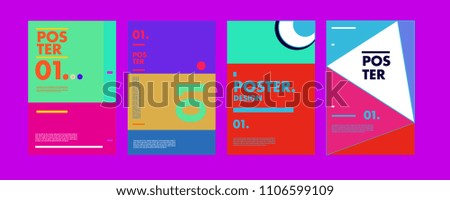 Abstract colorful collage poster design template. Cool geometric and retro cover design. Blue, yellow, red, orange, pink and green background. Vector banner poster template in Eps10.