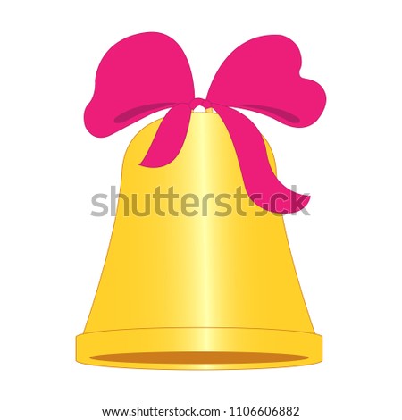 Golden bell with red bows. Vector illustration.