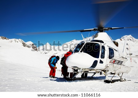 Heli Skiing Helicopter, Mont Blanc ski resort, France, Europe. Royalty-Free Stock Photo #11066116