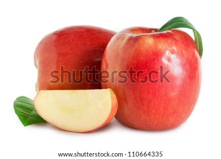 Beautiful apples isolated. Two apples and half of apple on the white background.