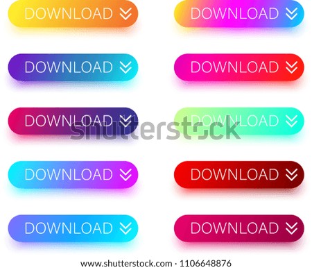 Set of colorful download icons with arrow isolated on white background. Vector illustration.