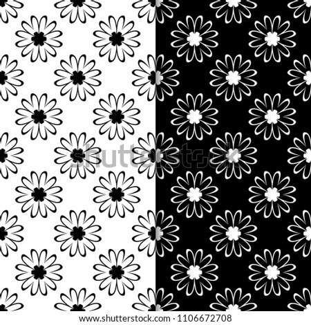 Black and white floral ornaments. Set of seamless backgrounds for textile and wallpapers