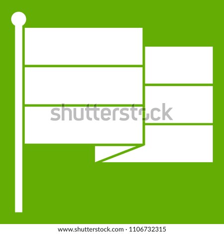 Black flag icon white isolated on green background. illustration
