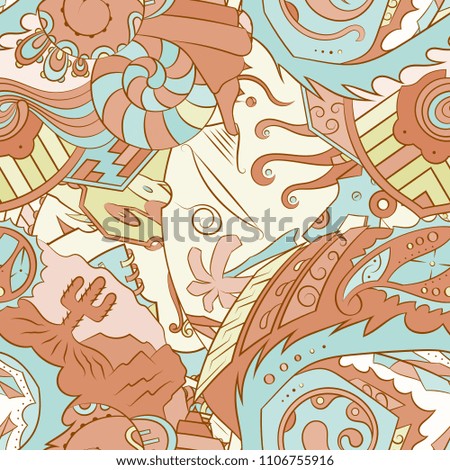 Seamless mehndi vector pattern. Hand-made ethnic illustration. Colorful doodle texture.