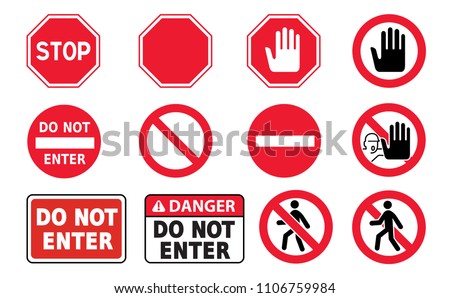 Walkway Closed. Stop, halt allowed. Do not enter, danger warning. Traffic sign Attention forbidden, caution, admittance. Walking people zone. Highway road prohibited beware cross. No pedestrians. Royalty-Free Stock Photo #1106759984