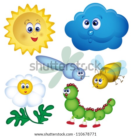 Illustration of set of bugs. Cartoon vector illustration. Grouped for easy editing.