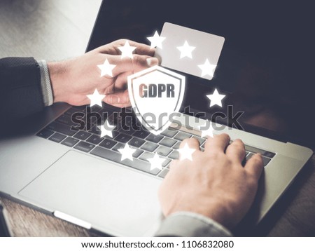 General Data Protection Regulation (GDPR) and Security concept. Computer Hologram target protection locked with success on business finance working and technology.
