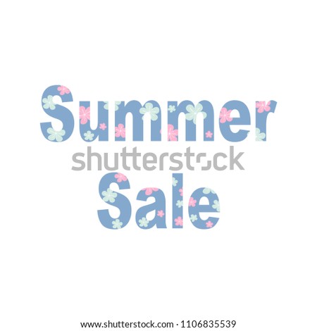 cute summer sale vector banner with blue letters with hibiscus flowers