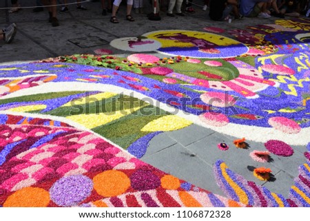 the  flower art in a flower festival in Spello, Umbria, Italy