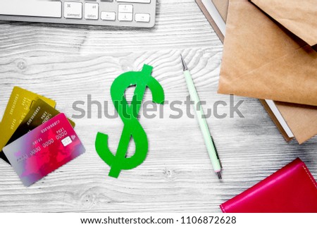 student's desk with dollar sign for fee-paying education set gra