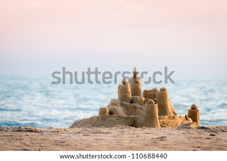 Sand Castle on Beach Royalty-Free Stock Photo #110688440