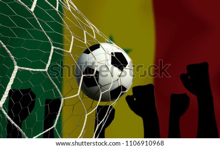 Senegal flag and soccer ball.
Concept sport.