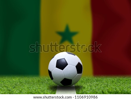 Senegal flag and soccer ball.
Concept sport.