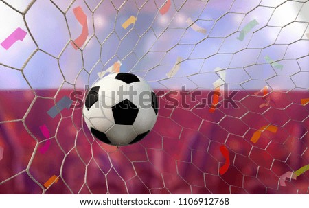 Poland flag and soccer ball.
Concept sport.