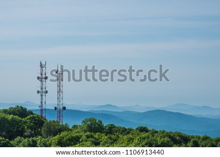 Radio towers, telecommunications Royalty-Free Stock Photo #1106913440