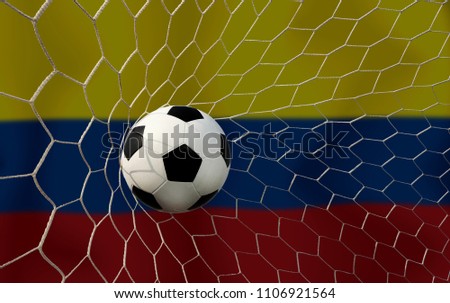 Colombia flag and soccer ball.Concept sport.