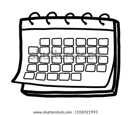 calendar/ cartoon vector and illustration, black and white, hand drawn, sketch style, isolated on white background.
