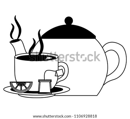 teapot porcelain and cup spoon lemon utensil