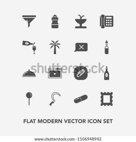 Modern, simple vector icon set with paperclip, communication, gardening, medicine, , phone, architecture, laboratory, paper, internet, glass, drink, web, media, border, picture, map, service icons