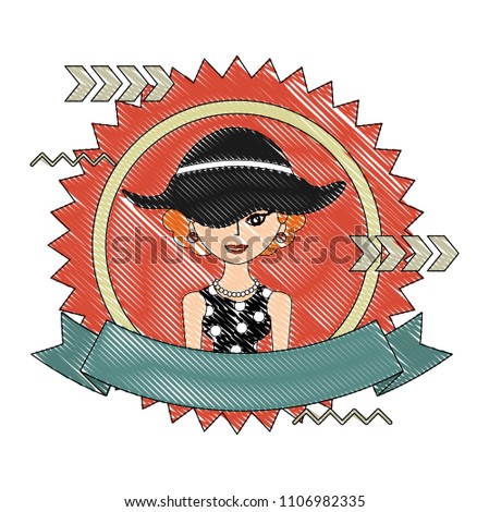 elegant woman with hat character retro