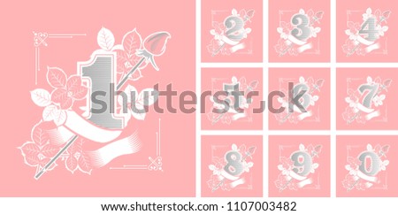vector illustration collection of numbers decorated with roses flowers and leaves