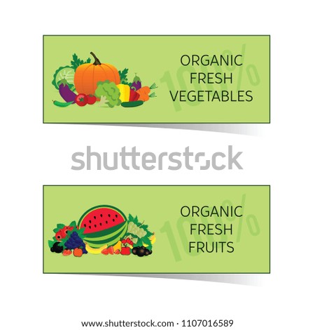 organic fresh food card set illustration in colorful