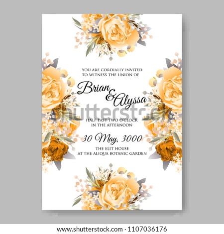 Wedding invitation vector template card Beautiful soft yellow peony vintage background flowers bouquet for birthday card bridal shower baby shower invites congratulations and celebrations party