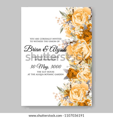 Wedding invitation vector template card Beautiful soft orange peony vintage background flowers bouquet for birthday card bridal shower baby shower invites congratulations and celebrations party