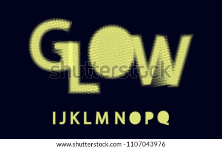 Glow halftone font Alphabet i j k l m n o p q for your design. Isolated characters. Vector design element for your art. Display pop art typescript, vintage glitch font.
