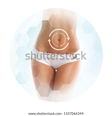 Healthcare, dieting, sport and beauty concept. Beautiful female body. Woman in white swimsuit.