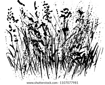 hand drawn wild flowers in the field,abstract flowers,black ink