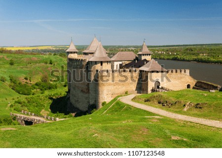 Scenic view on famous Khotyn Fortress, Ukraine. Popular tourist landmark.