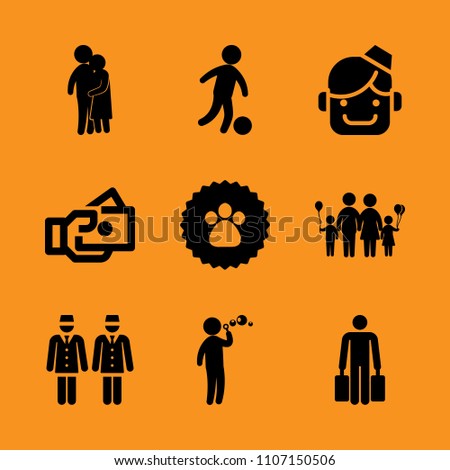 technology, men, group and paying icon set. Vector illustration for web and design.