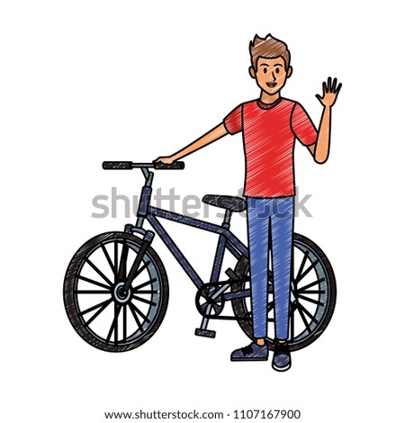 Young man with bicycle scribble