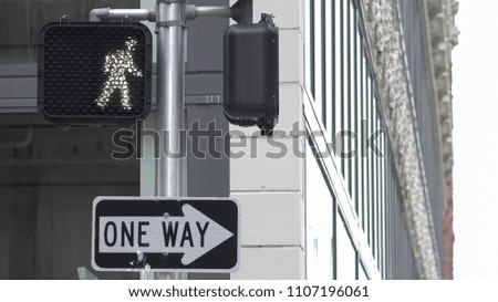 Crosswalk walk sign with lit up white man symbol