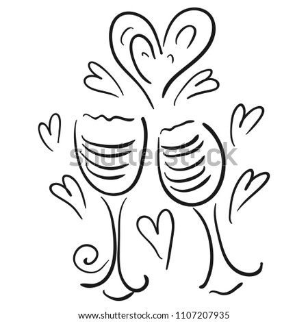 Glasses of wine and heart. Sketch. Vector illustration