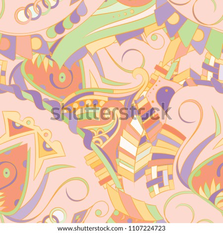 Seamless mehndi vector pattern. Hand-made ethnic illustration. Colorful doodle texture.