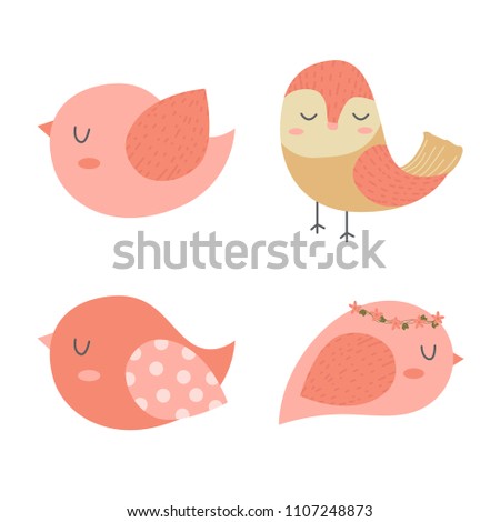 Birds Cartoon  Vector , Set of Cute Birds for Design. Decorative card making, wedding invitation and more