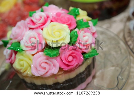 Flower art sweetmeat jelly pudding very sweet and tasty from Indonesia