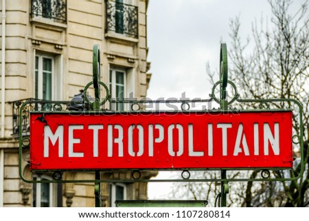 Metropolitain sign, Photo image a Beautiful panoramic view of Paris Metropolitan City