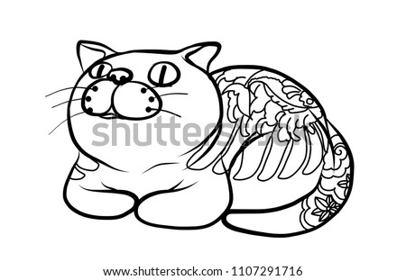 fat cat tattoo vector.Japanese tattoo design on body of cat.hand drawn and line art.